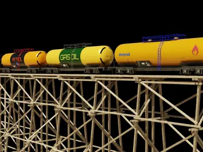 Kit trains 1 locomotive 4 wagons 1 trestle wood Low-poly 3D model