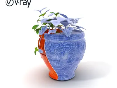 Decorative Plant Pot with Leaves Model Pack Low-poly 3D model