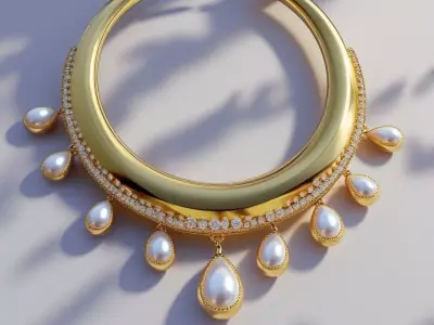 Luna Aurelia  Crescent Pearl Necklace 3D print model