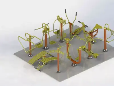 A variety of community fitness equipment model diagram 3D model