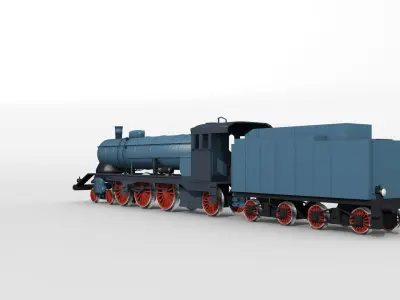 Blue Bavarian steam locomotive 3D model