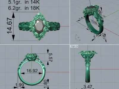 Enganement ring with marquise and engravings 4903 3D print model