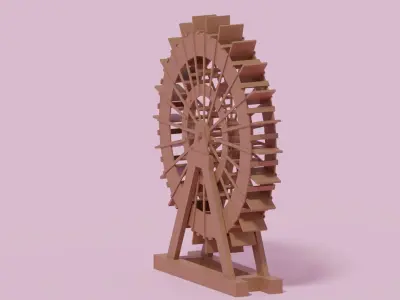 Cartoon Wooden Water Wheel 3D model