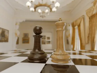 Photorealistic Wooden Chess Pieces King and Pawn Free 3D model