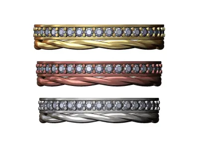 Twisted wire diamond wedding and engagement ring 3D print model