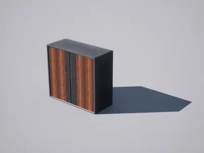 Cabinet wooden with doors and drawers Low-poly 3D model