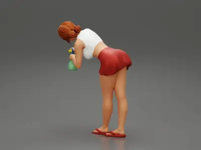 sexy girl cleaning in sponge and cleaning bottle 3D print model
