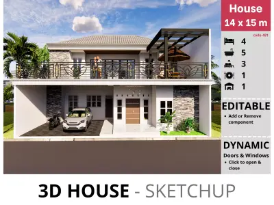 House 14x15m code 481- Sketchup 3D model 3D model 3D model