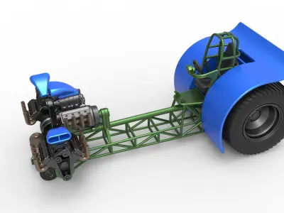 Pulling tractor with 3 engines V8 Version 6 Scale 1 to 25 3D print model