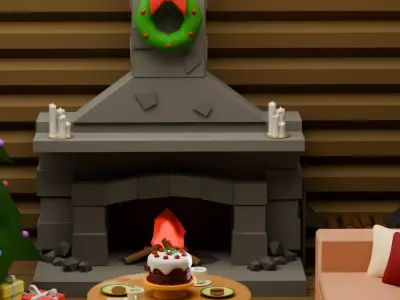 Christmas Fireplace  Low-poly 3D model