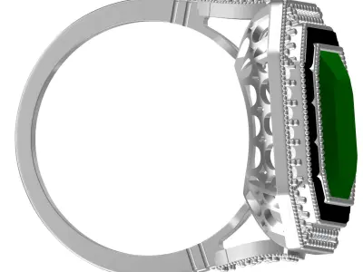 Green Emerald Stone and Black Onyx Art Deco Ring 3D print model