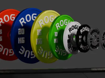 Deadlift Bar Platform Calibrated Plates Complete Set 3D model