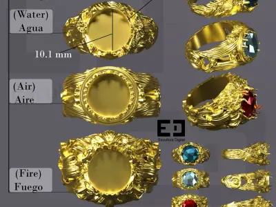  Elemental rings - Anillos Elementales 3D print model