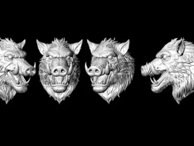Wild Boar Head 3D Model for Jewelry Pendant Design 3D print model