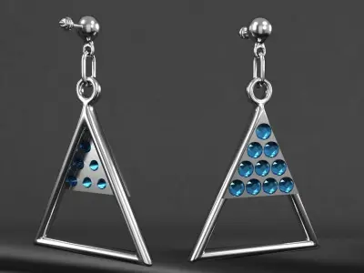 earrings silver triangle dangle with sapphires 3D model