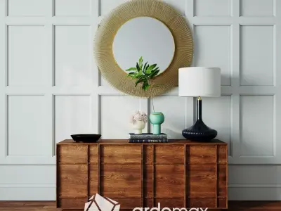 Media console with decor by CB2 3D model