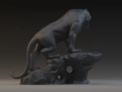 Ferocious tiger bronze stone city sculpture Ancient cultural 3D model