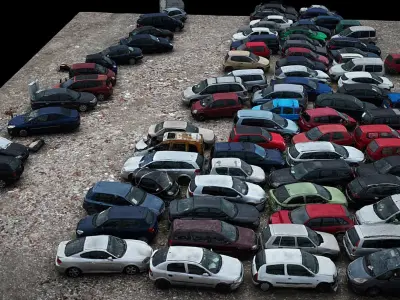 cars abandoned wrecks parking closeup drone scan Low-poly 3D model