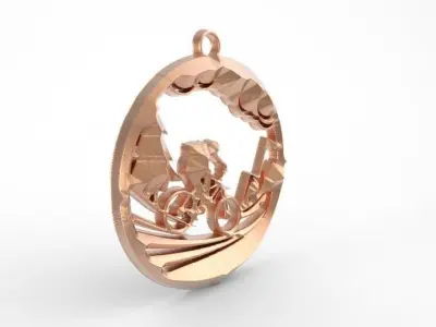 cyclist rose gold pendant with man riding bike 3D print model