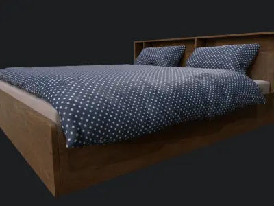 King Sized Bed with shelf Low-poly 3D model