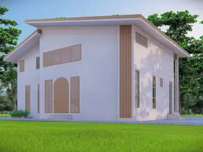 Contemporary Modern House Exterior 3D Model with Sloped Roof 3D model