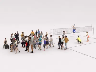 40x Crowds Scanned Sport Summer Cafe Casual Sitting People Low-poly 3D model