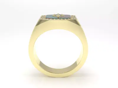 Geometric Opal Inlay Men Signet Ring - 3D Print Ready 3D print model