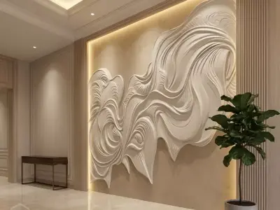modern panel wall decor set relief mural CNC 155 3D model