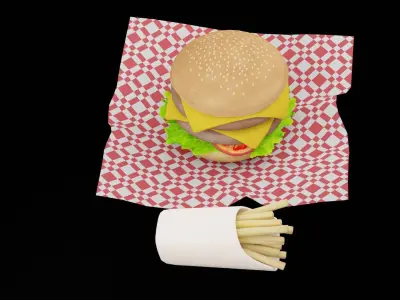 Burger and Fries Low-poly 3D model
