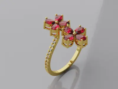  Exquisite Floral Ruby Ring  Elegant Jewelry Design 3D print model