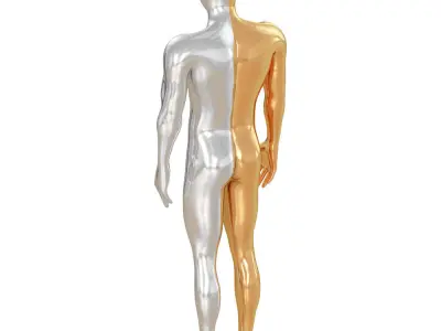 Male mannequin with reflective material in gold and metal 114 3D model