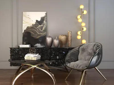 Modern Coffee Table and Armchair Set 2 3D model