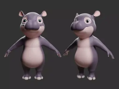 Hippo Cartoon Low-poly 3D model