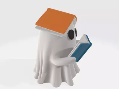 Cute Book Ghost Figurine Adorable Spooky Ghost with Open Book  3D print model