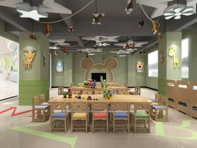 Kindergarden Classroom and Playground Hall 3D model