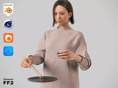 Modular Character - Asian Casual Woman - FF2 Low-poly 3D model