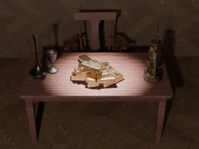 Old Vintage Room Scene with Gold Bars Complete Interior Set Free 3D model