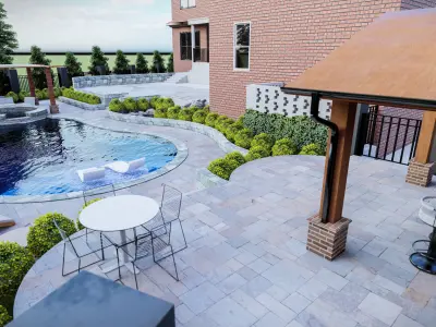 luxury Backyard water pool landscape 3d model  3D model