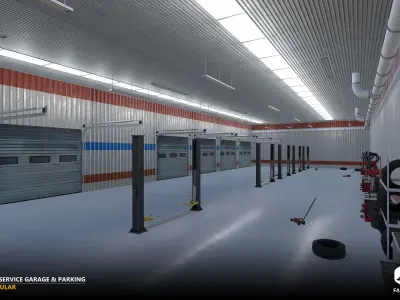 Modular Car Service Garage Parking Interior Exterior- AllFormats Low-poly 3D model