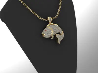 Golden Fish Hip Hop Diamond Necklace 3D print model 3D print model