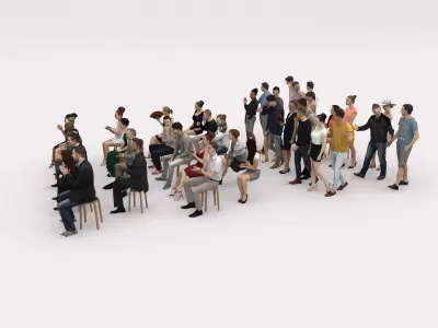 40x Crowds 18 Scanned Casual 12 Elegant Sitting People  Low-poly 3D model