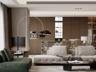 Modern living room dining room interior scenes 532 3D model