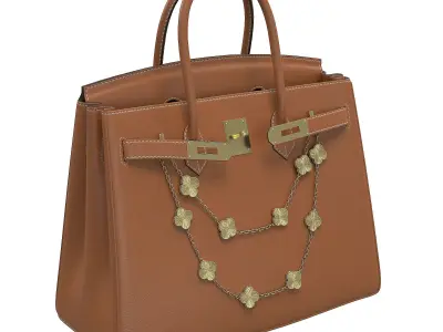 Hermes Birkin Bag with Chain Brown Low-poly 3D model