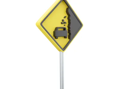  3d falling rocks road sign icon 3D model