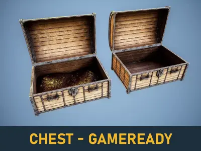 Heavy medieval treasure chest - LP - 5 LOD  - GameReady - UE Free low-poly 3D model