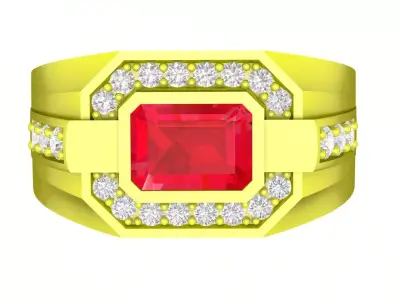 Luxury Emerald Cut Halo Signet Ring 3D Model 4796 3D print model