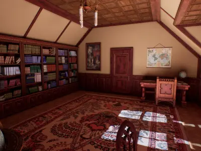 Victorian study room - library interior Low-poly 3D model