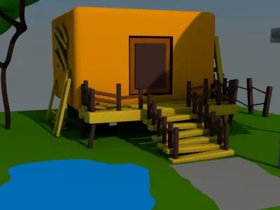 LOW POLY HOME house on island 3D model