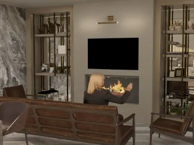 Modern Kitchen and Livingroom with decorative details 3D Model 3D model