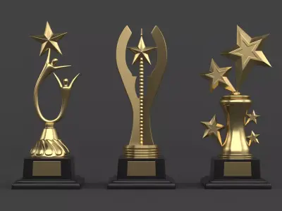 Gold Trophy Cups 3D model 24